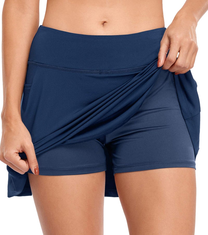 Fulbelle Skorts for Women with Pockets, Summer Tennis Skirts for Women High Waisted Comfy Golf Skirts Athletic Gym Running Skirt Navy Blue Large - Image 3